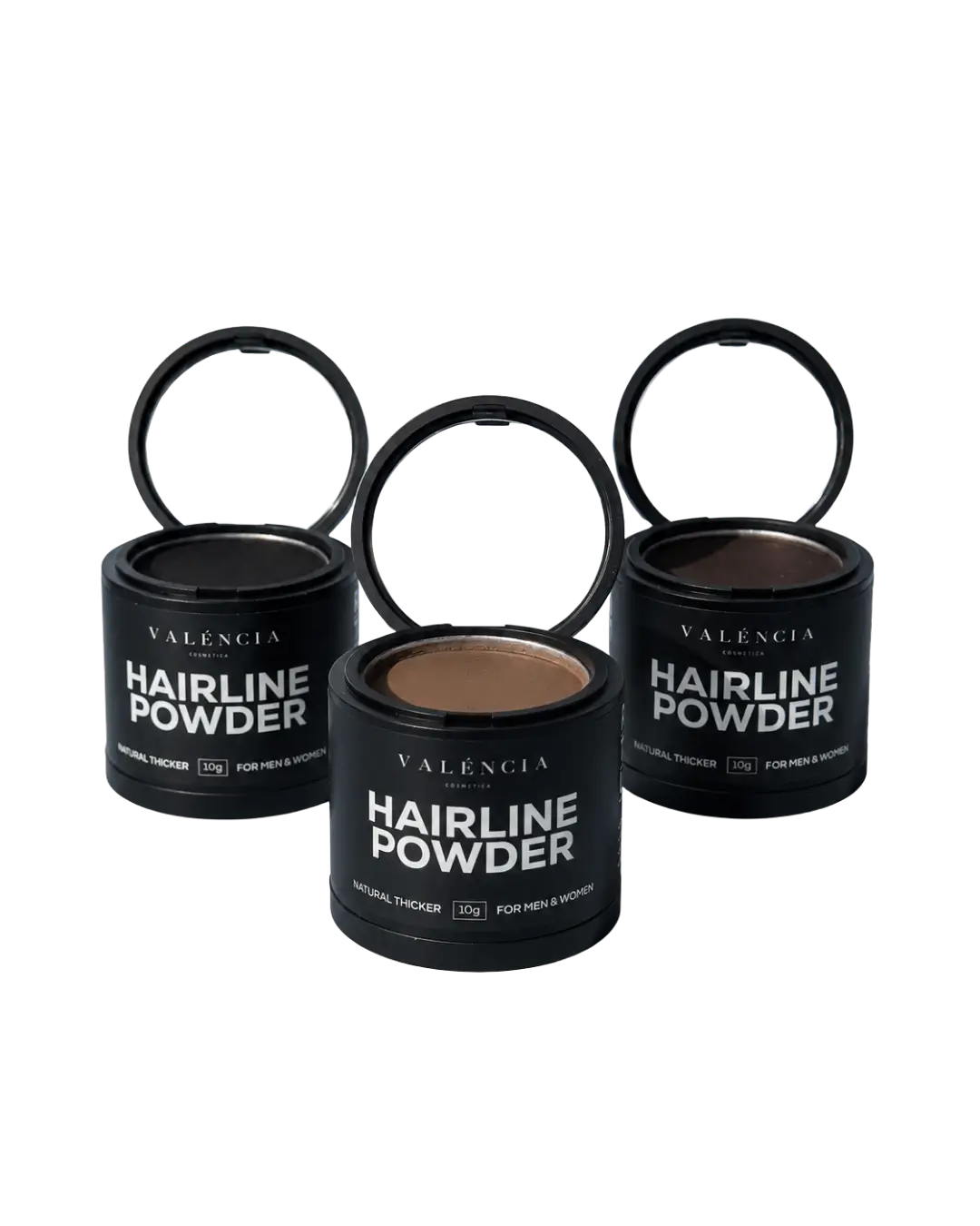 VALÉNCIA Hairline Powder root touch-up shadow trio in dark and brown shades, 10g