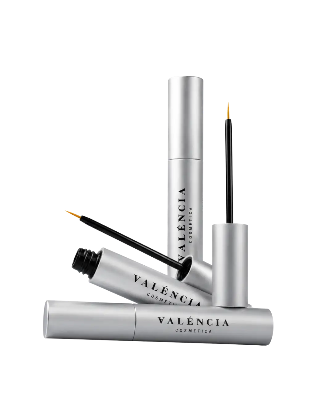 Eyelash growth serum tubes with open brush applicator and small dropper bottle