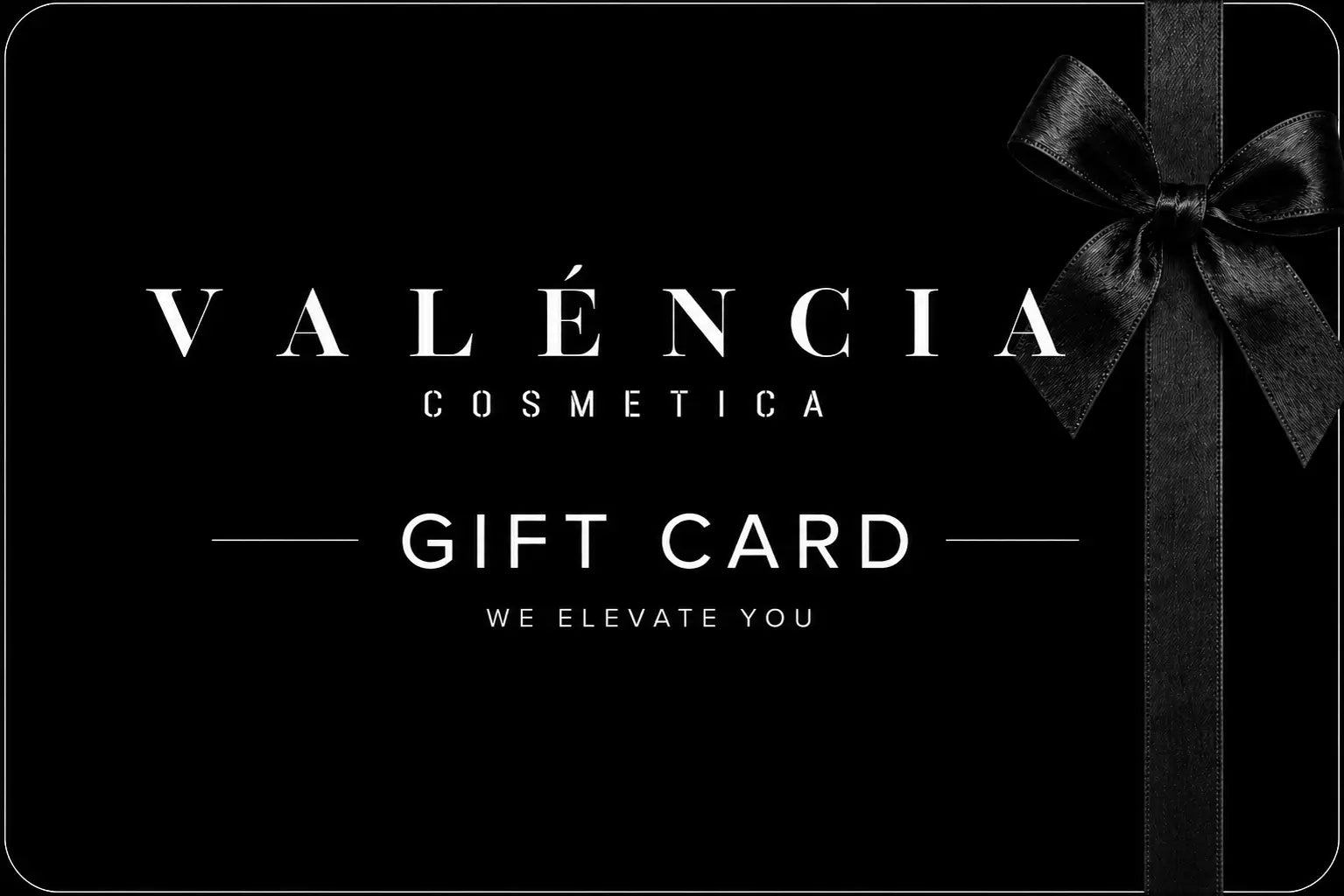 Valéncia Cosmética gift card with black ribbon and bow