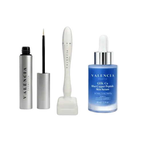 VALÉNCIA skin and lash kit with derma stamp, lash serum, and peptide serum