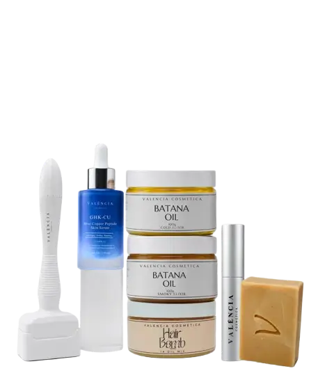 VALÉNCIA hair, skin and lash kit with brush, serum, oil jars, mascara and soap